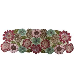 Nicole Miller Beaded Table Runner Pink Aqua Coral Floral 13" by 36"